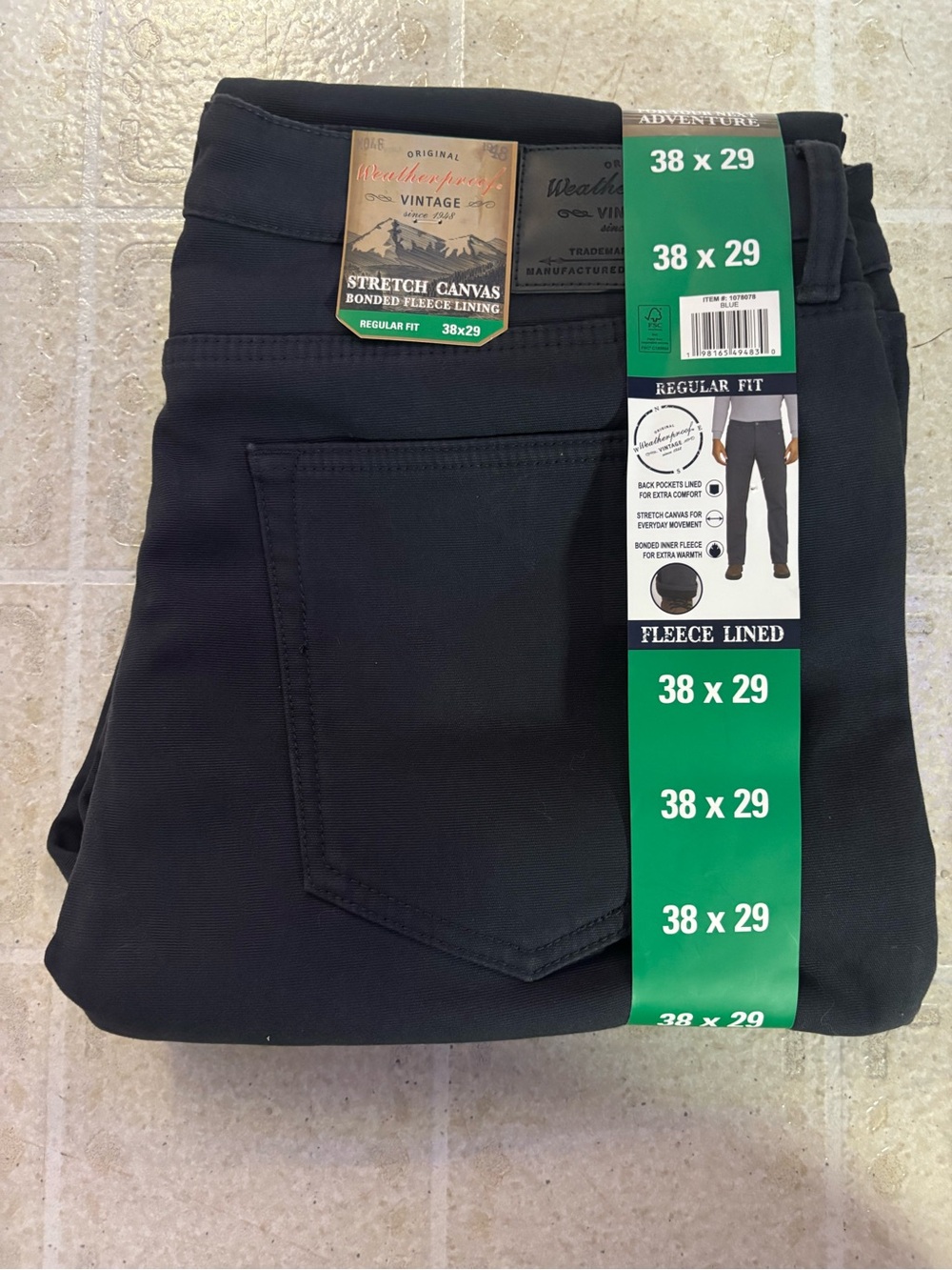 Weatherproof Vintage Men's Fleece Stretch Canvas Regular Fit Pants